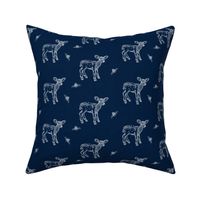 Fawn and Bees on Dark Denim Blue