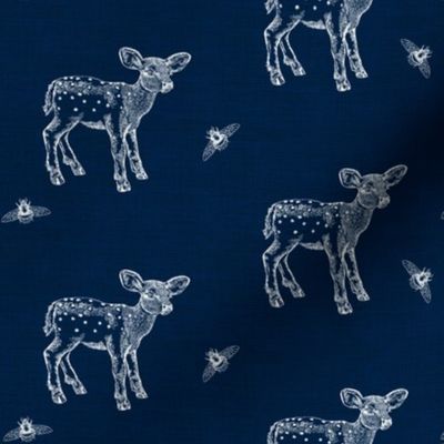 Fawn and Bees on Dark Denim Blue