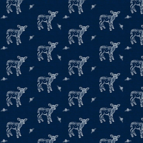 Fawn and Bees on Dark Denim Blue