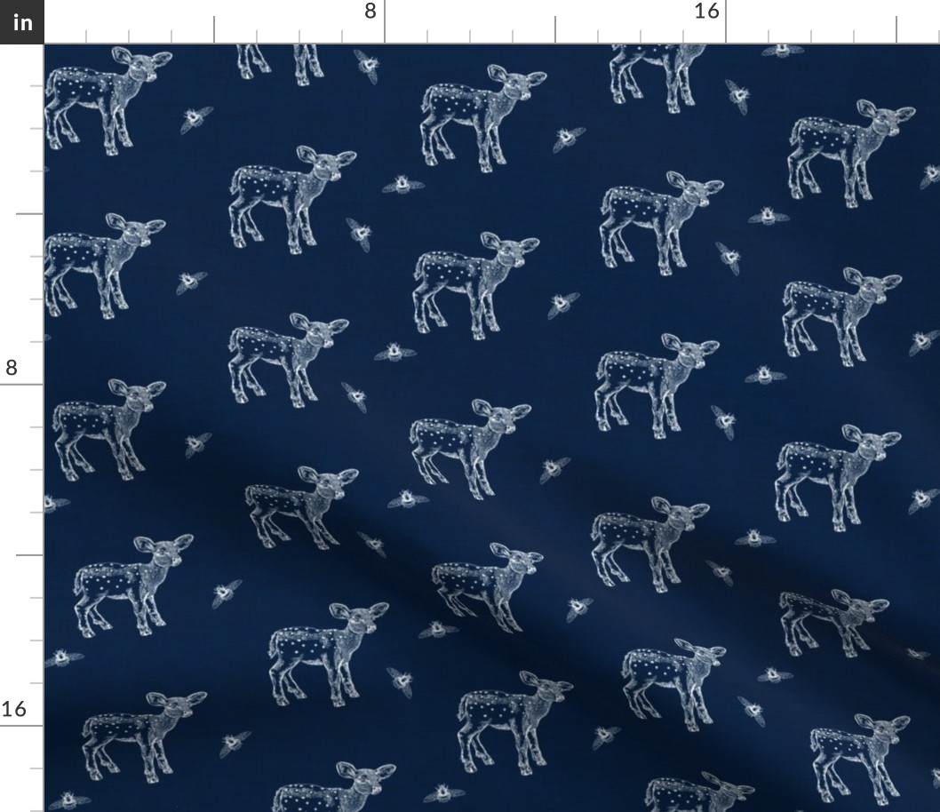 Fawn and Bees on Dark Denim Blue