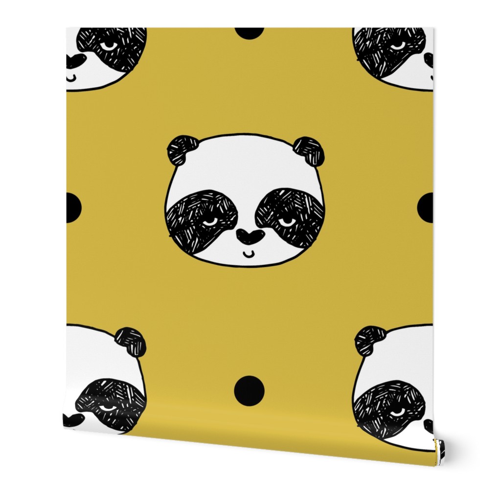 Panda Polka Dots - Mustard (teeny tiny version) by Andrea Lauren