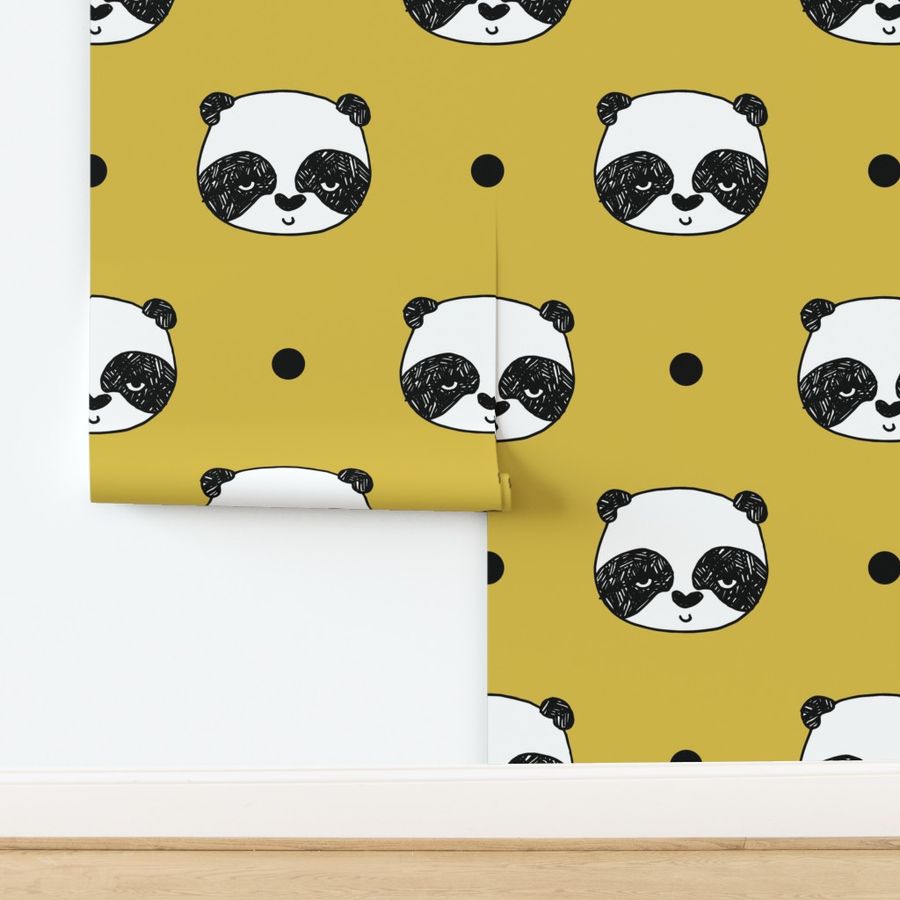 Panda Polka Dots - Mustard (teeny tiny version) by Andrea Lauren