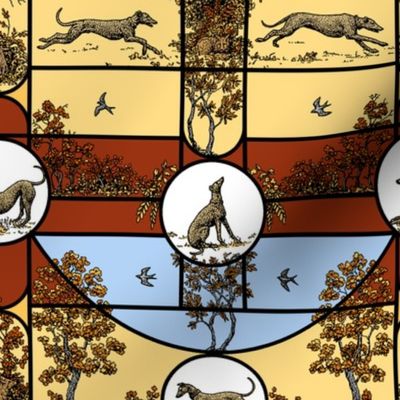 Autumn Stained Glass Greyhounds - Large -