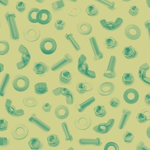 nuts, bolts and washers in green-gold