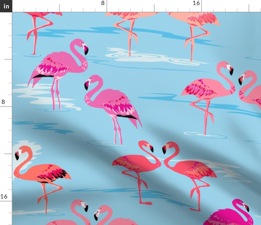 flamingos love aqua - Large