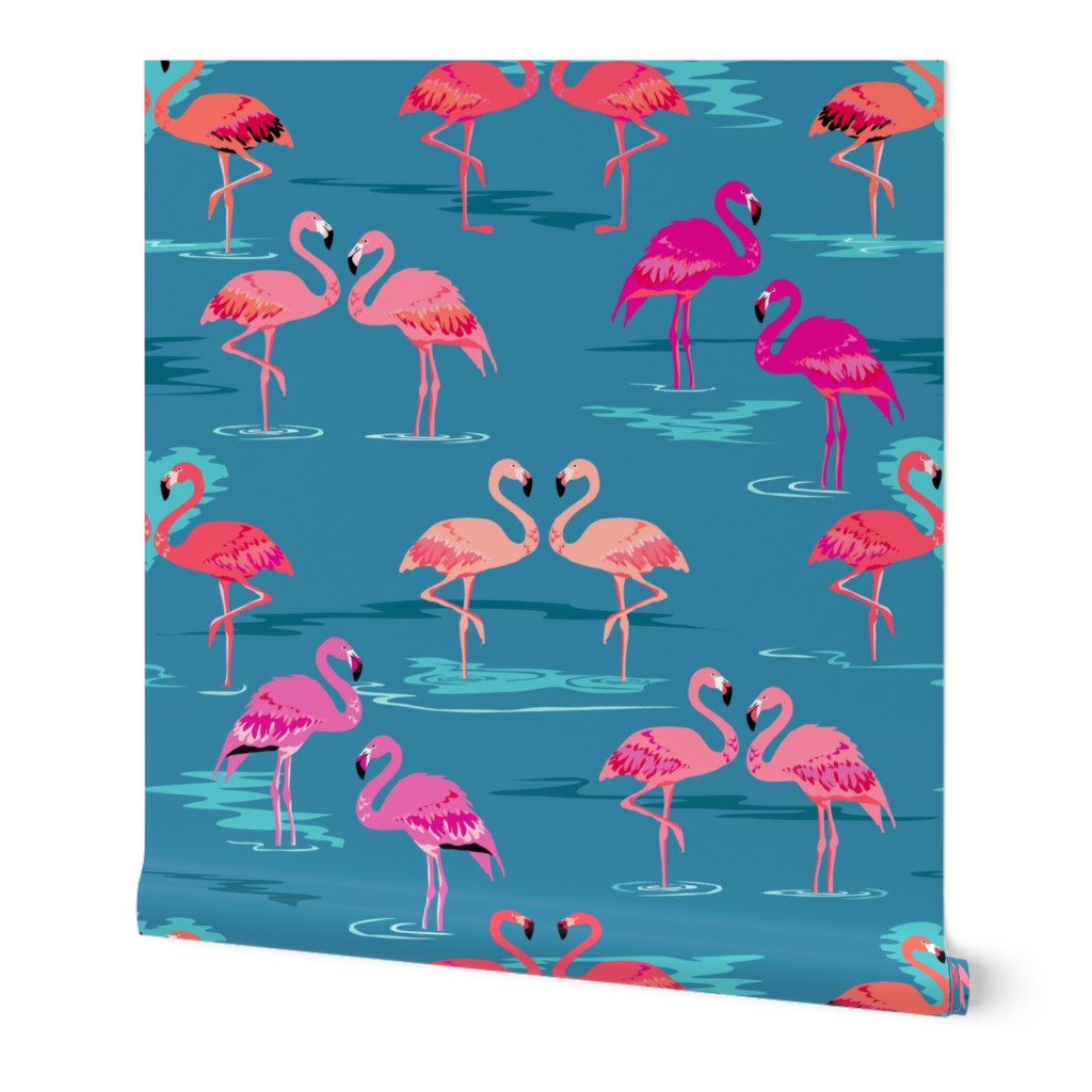 flamingos love teal - Large