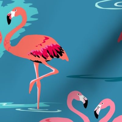 flamingos love teal - Large