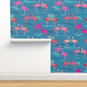 flamingos love teal - Large