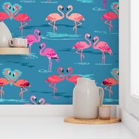 flamingos love teal - Large