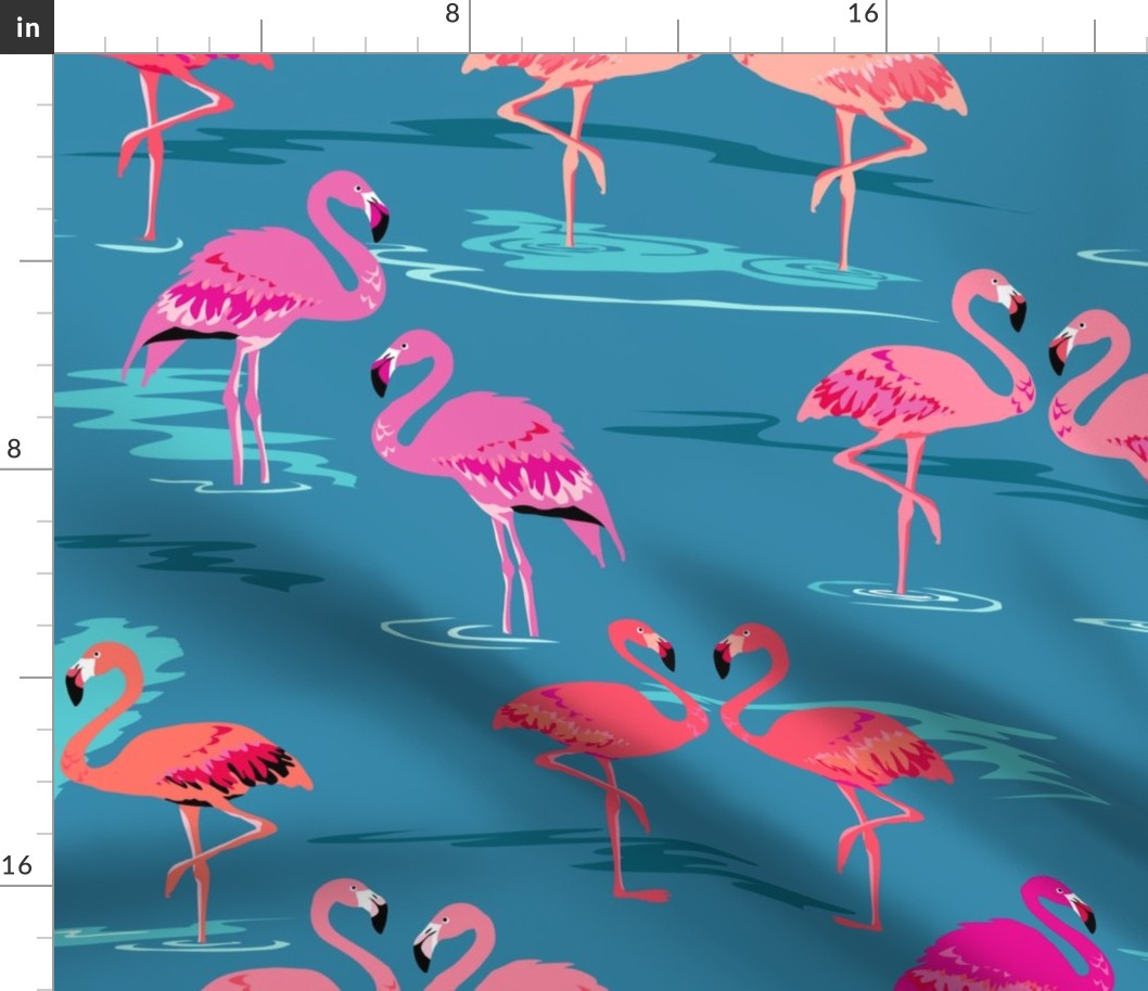 flamingos love teal - Large