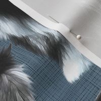 Sitting Chinese Crested powder puff - blue linen