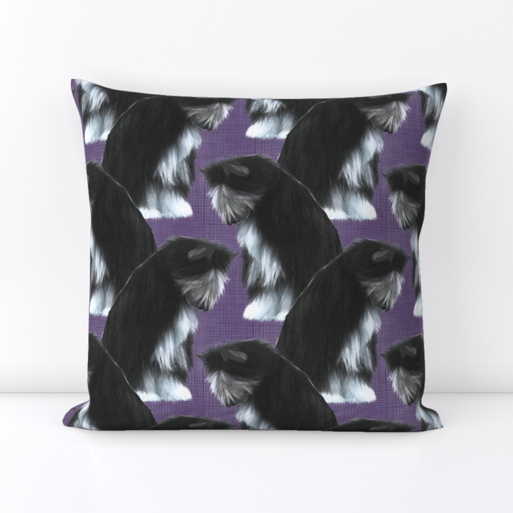 Sitting Chinese Crested powder puff - purple linen