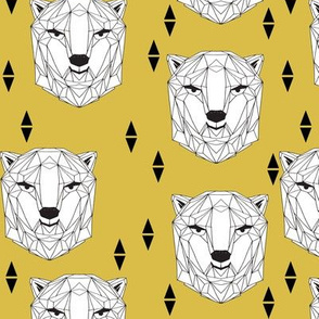 geo polar bear // geometric polar bear head mustard yellow bear cute polar bear design winter scandi bear