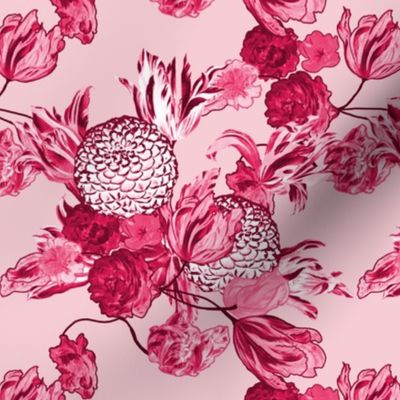 Mid Century Modern Floral ~ Pink and Cranberry ~ Small