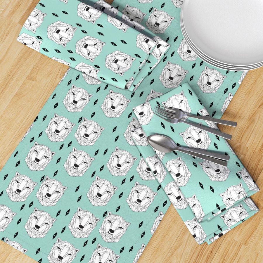 geo polar bear // geometric polar bear head cute mint scandi bear nursery baby bears face