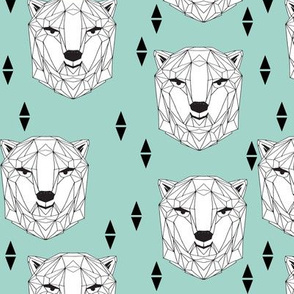 geo polar bear // geometric polar bear head cute mint scandi bear nursery baby bears face