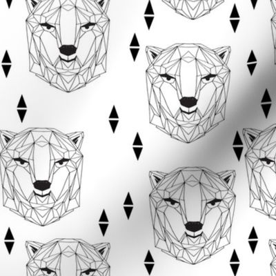 geo polar bear // black and white origami geometric polar bear design cute black and white scandi nursery fabric