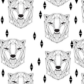 geo polar bear // black and white origami geometric polar bear design cute black and white scandi nursery fabric