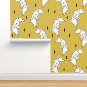 walking polar bear // mustard bear walking polar bear arctic bear yellow nursery fabric endangered animals fabric