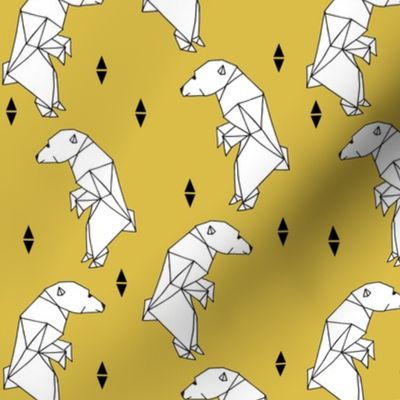 walking polar bear // mustard bear walking polar bear arctic bear yellow nursery fabric endangered animals fabric