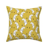 walking polar bear // mustard bear walking polar bear arctic bear yellow nursery fabric endangered animals fabric