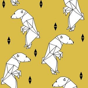 walking polar bear // mustard bear walking polar bear arctic bear yellow nursery fabric endangered animals fabric