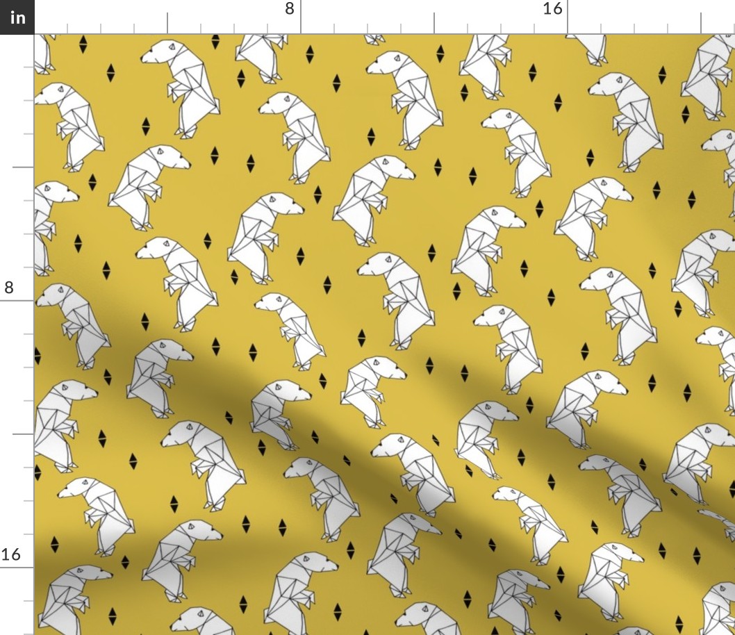 walking polar bear // mustard bear walking polar bear arctic bear yellow nursery fabric endangered animals fabric