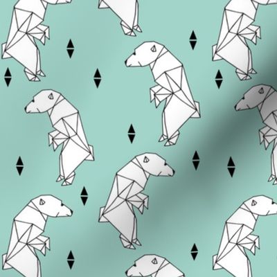 walking polar bear // mint bear geometric bear origami bear nursery bear winter polar bear
