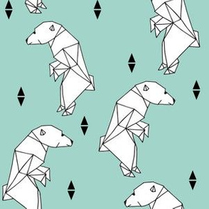 walking polar bear // mint bear geometric bear origami bear nursery bear winter polar bear