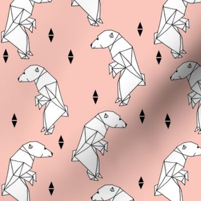 walking polar bear // bear fabric polar bear pink nursery bear cute origami polar bear