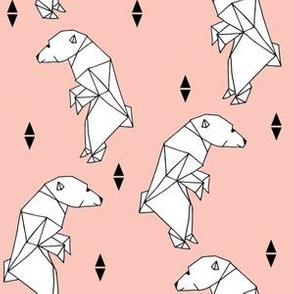 walking polar bear // bear fabric polar bear pink nursery bear cute origami polar bear