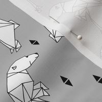 walking polar bear // grey bear cute origami bear polar bear design fabric