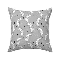 walking polar bear // grey bear cute origami bear polar bear design fabric