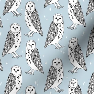 barn owl // baby blue pastel nursery kids owls hand-drawn illustration for kids nursery baby clothes by Andrea Lauren