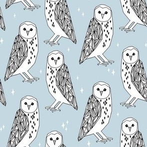 barn owl // baby blue pastel nursery kids owls hand-drawn illustration for kids nursery baby clothes by Andrea Lauren