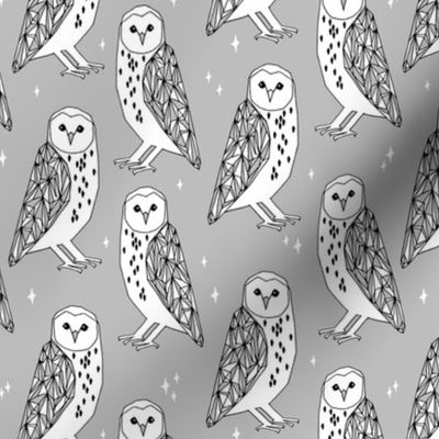 owl // barn owl grey and white hand-drawn original illustration by Andrea Lauren