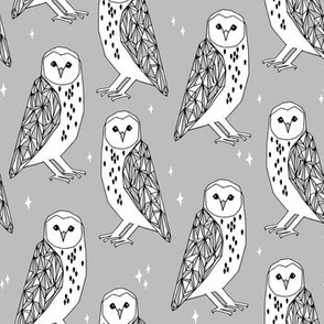 owl // barn owl grey and white hand-drawn original illustration by Andrea Lauren
