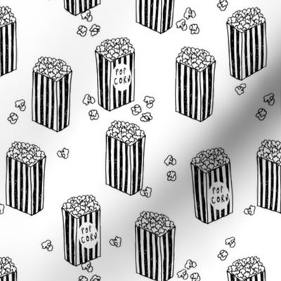 popcorn // black and white novelty food print movies snack food fabric 