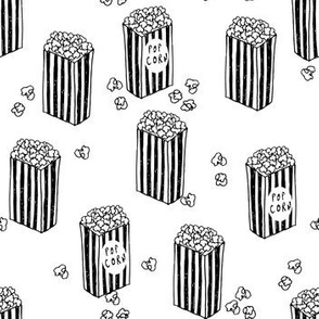 popcorn // black and white novelty food print movies snack food fabric 