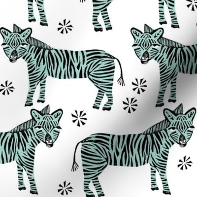 Safari Zebra - Mint on White by Andrea Lauren