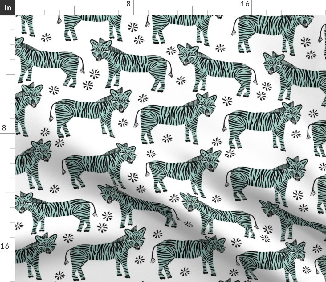 Safari Zebra - Mint on White by Andrea Lauren