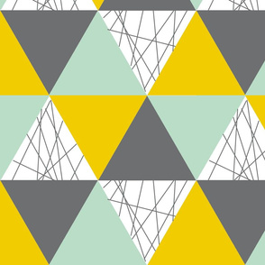 Gender Neutral Triangle Cheater Quilt - Mustard Grey Mint - Triangle Baby Blanket
