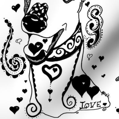 Greyhound Love Swirls Hearts Black White