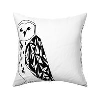 barn owl // cute black and white geo diamond triangles birds plush plushie cut and sew pillow