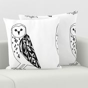 barn owl // cute black and white geo diamond triangles birds plush plushie cut and sew pillow