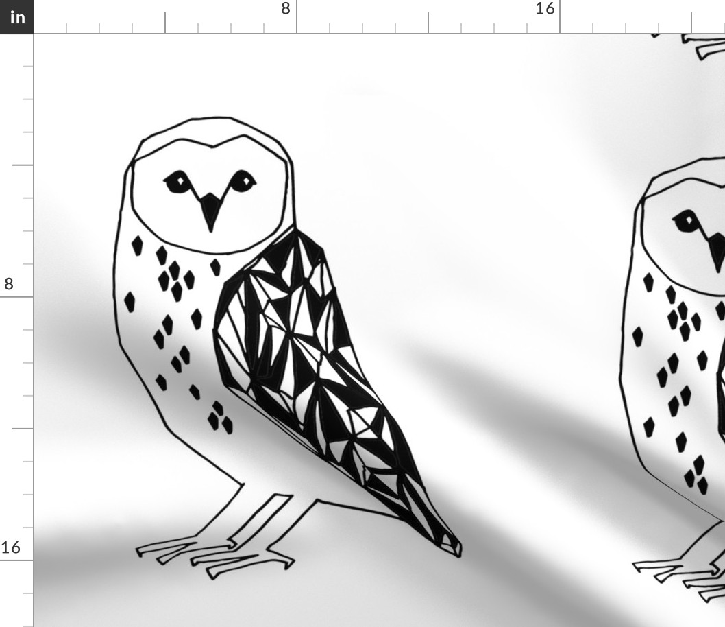 barn owl // cute black and white geo diamond triangles birds plush plushie cut and sew pillow