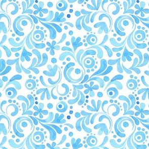 Abstract floral watercolor pattern. Blue