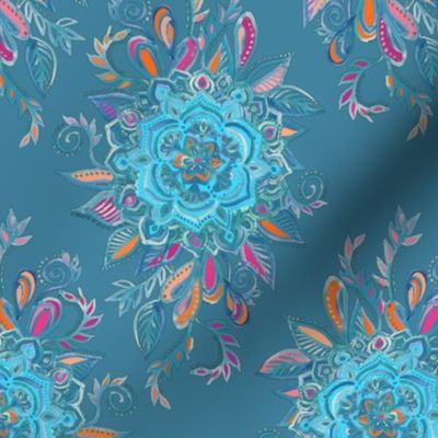 Teal Watercolor Floral Medallions