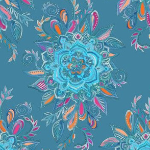 Teal Watercolor Floral Medallions