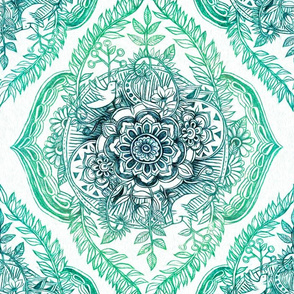 Indian Ink Floral Doodle in Emerald Green
